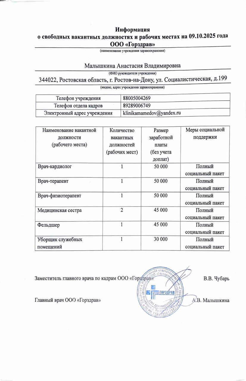 Информация о свободных вакантных должностях и рабочих местах