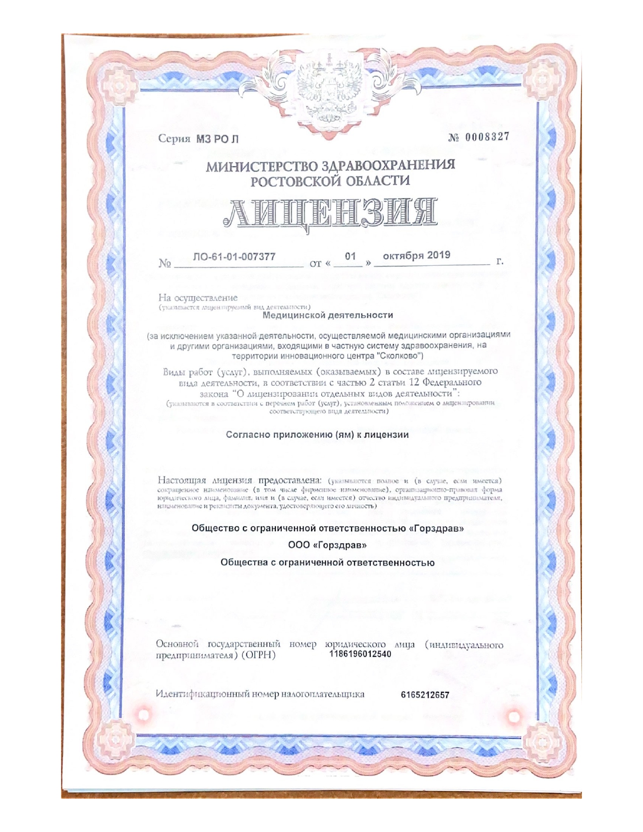Лицензия на осуществление медицинской деятельности